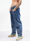 Men Blue Front Zipper Baggy Fit Jeans