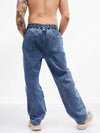 Men Blue Front Zipper Baggy Fit Jeans