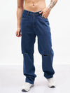 Men Blue Knee Slit Relax Fit Jeans