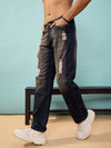 Men Navy Washed Distressed Oversize Jeans