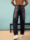 Men Navy Washed Distressed Oversize Jeans