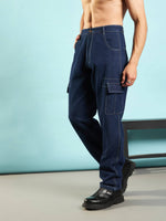 Men Navy Cargo Pocket Loose Fit Jeans