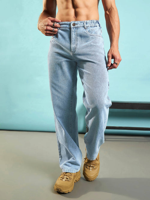 Men Ice Blue Carpenter Loose Fit Jeans