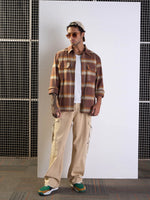 Men Beige Side Pocket Baggy Cargo Jeans-MSJEAN0616