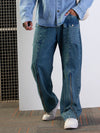 Men Blue Washed Front Zipper Baggy Jeans-MSJEAN0619