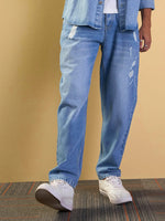 Men Blue Washed Distressed Relax Fit Jeans-MSJEAN0625