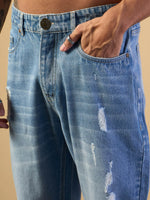 Men Blue Washed Distressed Relax Fit Jeans-MSJEAN0625