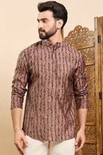 Ethnic Bay Brown Cotton Geometric Printed Ethnic Straight Short Kurta For Men MSKU1008BWN