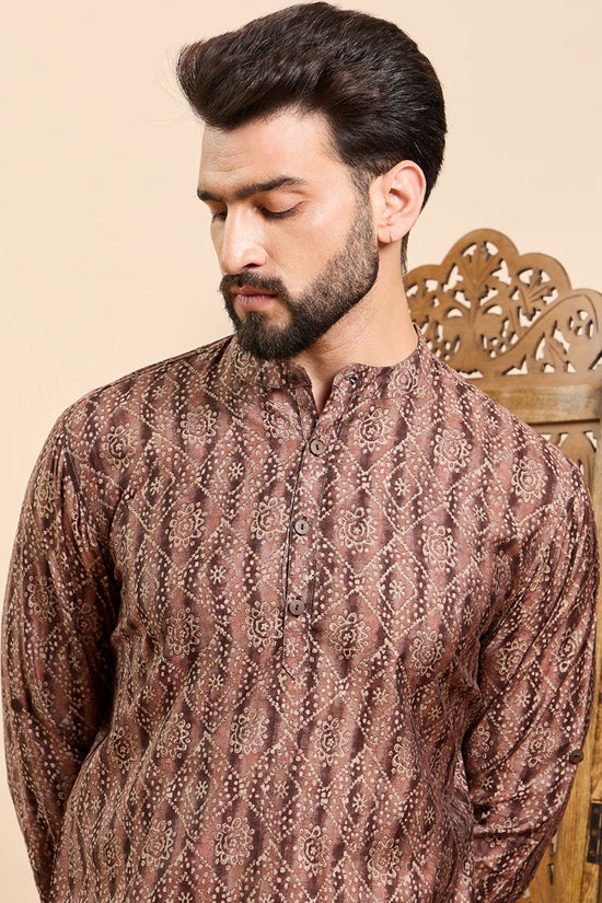 Ethnic Bay Brown Cotton Geometric Printed Ethnic Straight Short Kurta For Men MSKU1008BWN