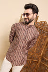 Ethnic Bay Brown Cotton Geometric Printed Ethnic Straight Short Kurta For Men MSKU1008BWN