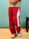 Men Red & White Colorblock Parachute Pants