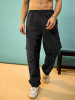 Men Black Utility Pockets Parachute Pants