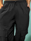 Men Black Utility Pockets Parachute Pants