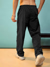 Men Black Utility Pockets Parachute Pants