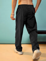 Men Black Utility Pockets Parachute Pants