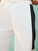 Men White & Black Flap Pocket Parachute Pants