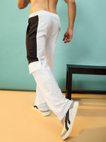 Men White & Black Flap Pocket Parachute Pants