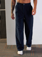 Men Navy Corduroy Front Dart Pants-MSPANT50950