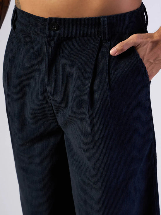 Men Navy Corduroy Front Dart Pants-MSPANT50950