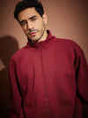 Men Maroon Front Zipper Oversized Sweatshirt With Joggers