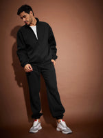 Men Black Front Zipper Oversized Sweatshirt With Joggers