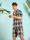 Men White & Black Floral Shirt With Shorts