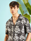 Men White & Black Floral Shirt With Shorts