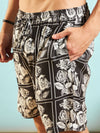 Men White & Black Floral Shirt With Shorts