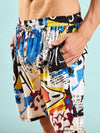 Men White Multi Colour Abstract Print Relax Fit Short