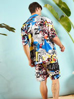 Men White Multi Colour Abstract Print Relax Fit Short