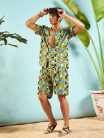 Men Green Multi Colour Geometric Print Relax Fit Short