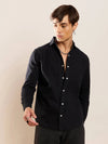 Men Black Tencel Elbow Patch Shirt