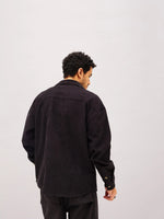 Men Black Corduroy Oversized Shacket