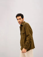 Men Brown Corduroy Oversized Shacket