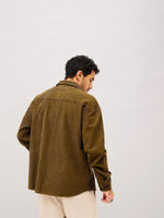 Men Brown Corduroy Oversized Shacket