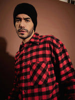 Men Red & Black Check Oversized Shirt