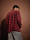 Men Red & Black Check Oversized Shirt