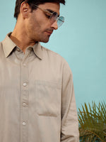 Men Beige Twill Oversize Shirt