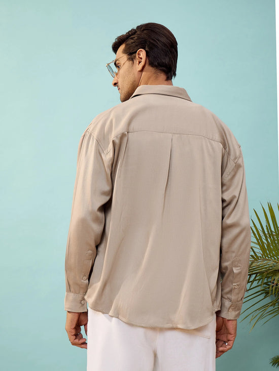 Men Beige Twill Oversize Shirt