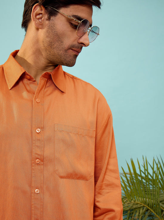 Men Rust Twill Oversize Shirt