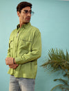 Men Green Twill Utility Pocket Oversize Shirt