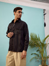 Men Black Twill Utility Pocket Oversize Shirt