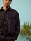 Men Black Twill Utility Pocket Oversize Shirt