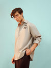 Men Beige LIFE IS A TRIP Oversize Shirt