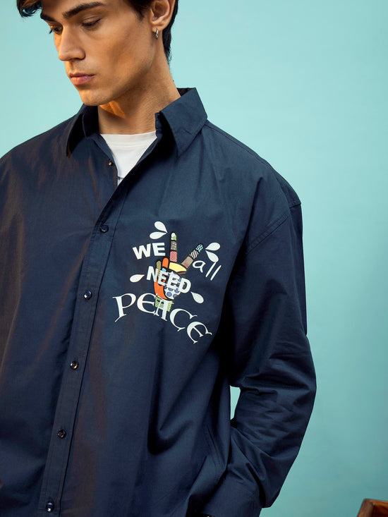 Men Navy PEACE Oversize Shirt