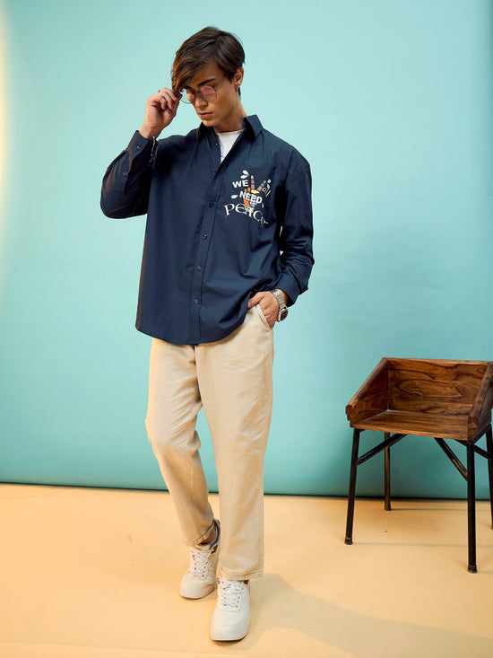 Men Navy PEACE Oversize Shirt