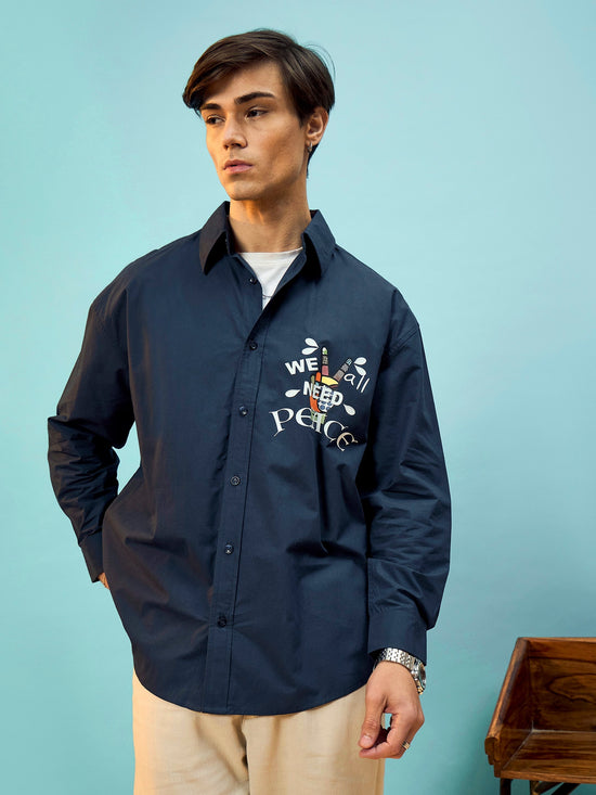 Men Navy PEACE Oversize Shirt