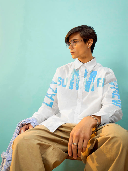 Men White Poplin LAZY SUMMER Oversize Shirt