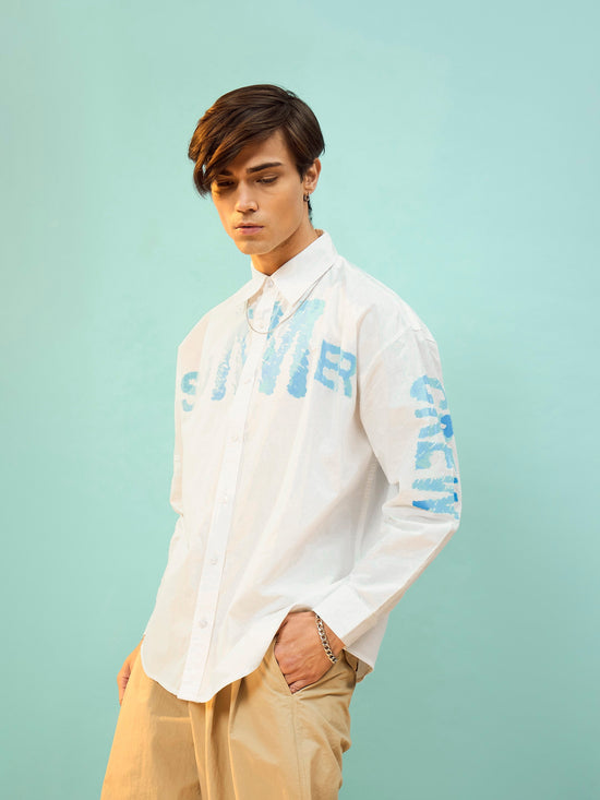 Men White Poplin LAZY SUMMER Oversize Shirt