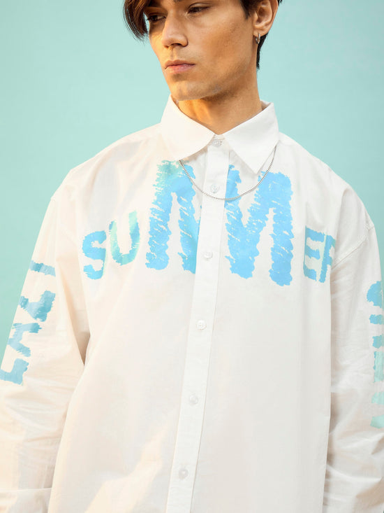 Men White Poplin LAZY SUMMER Oversize Shirt